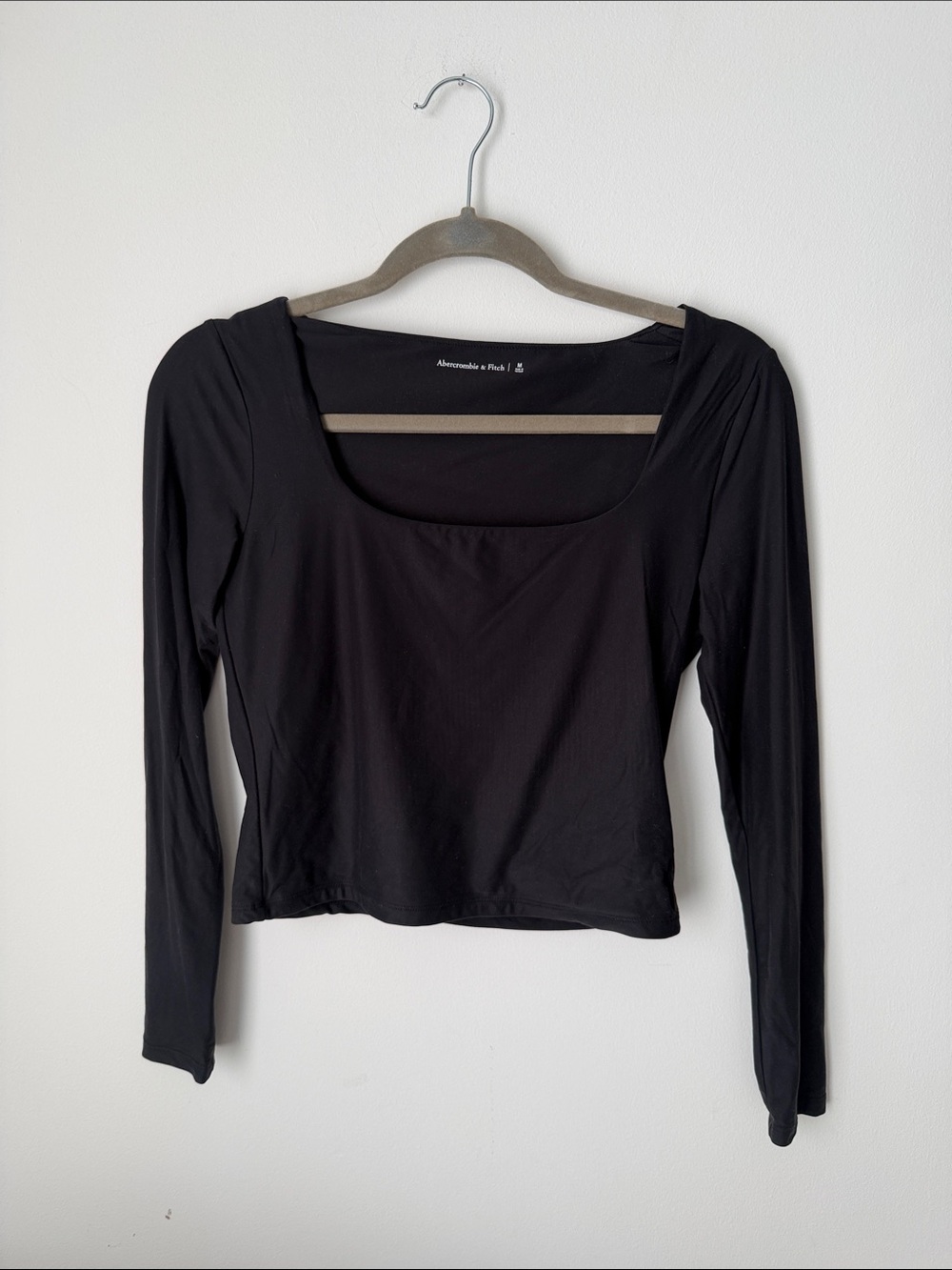 Abercrombie & Fitch Black Square-Neck Long Sleeve Top